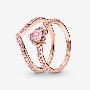 Zestawy Pierścieni Pandora Sparkling Pink Wishbone Kolorowe | GE1249056